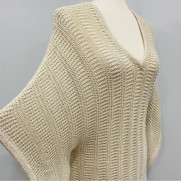 CHICO’S OS Cream Metallic Sparkle Open Knit Kimono Sweater Pullover Lagenlook - Picture 4 of 16